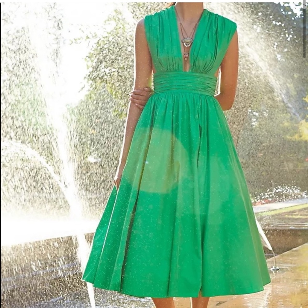 Anthropologie Tracy Reese Midi Dress Parted Emerald Dress with Pockets